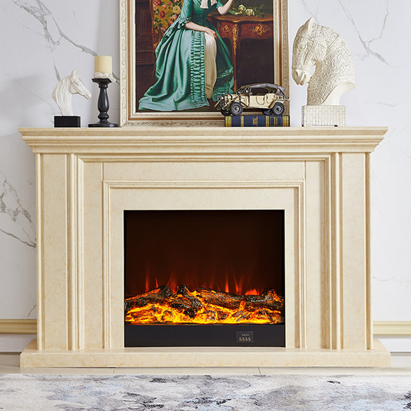 Beige Solid Wood Electric Fireplace