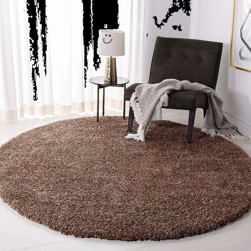 Solid Colour Shag Area Rug, Round 120 cm