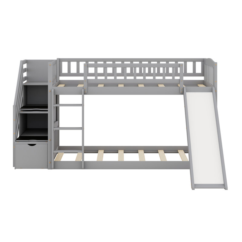 Bunk Bed With Storage Stairway And Slide, Grey