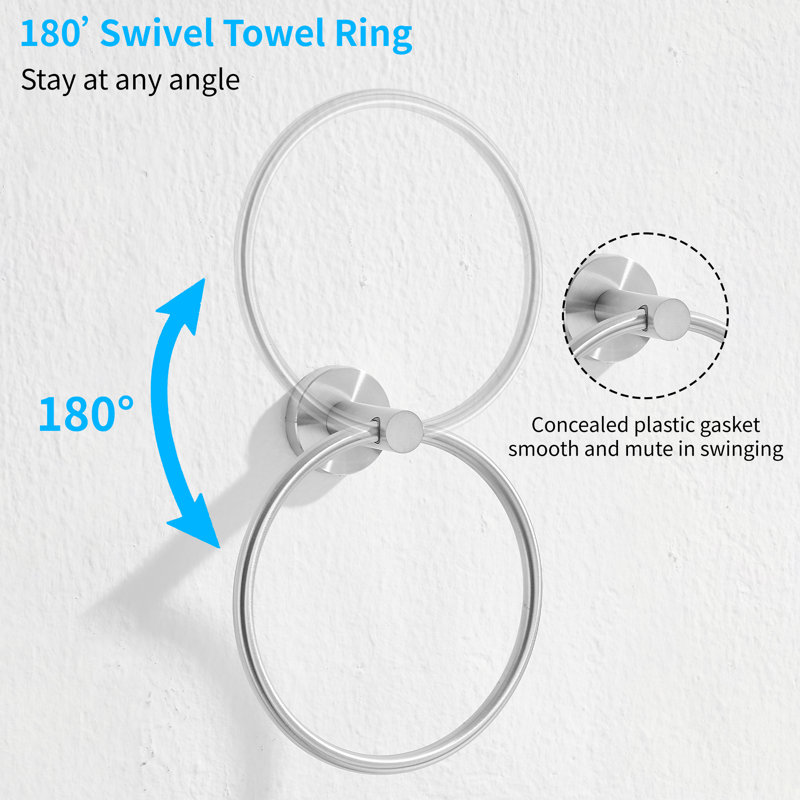 Ensemble d'accessoires de quincaillerie de salle de bain mural 5 pièces, ensemble de barre à serviettes en acier inoxydable SUS304, porte-serviettes rond pour salle de bain