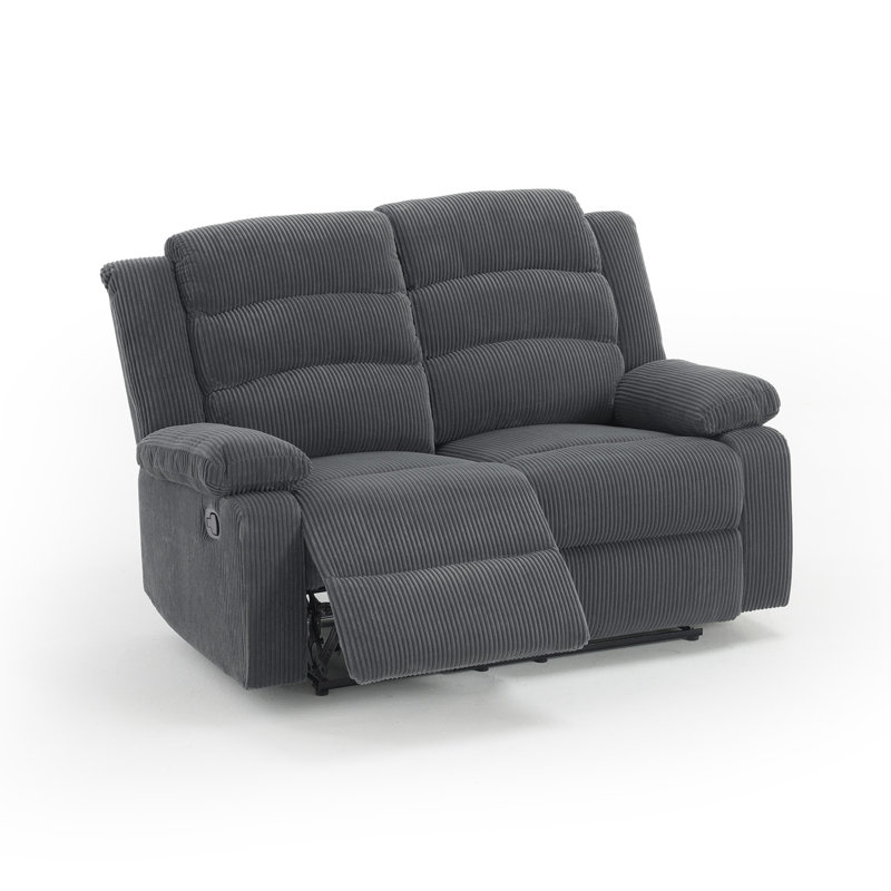 Manual Reclining Loveseat with Rounded Armrests, Dark Grey Corduroy