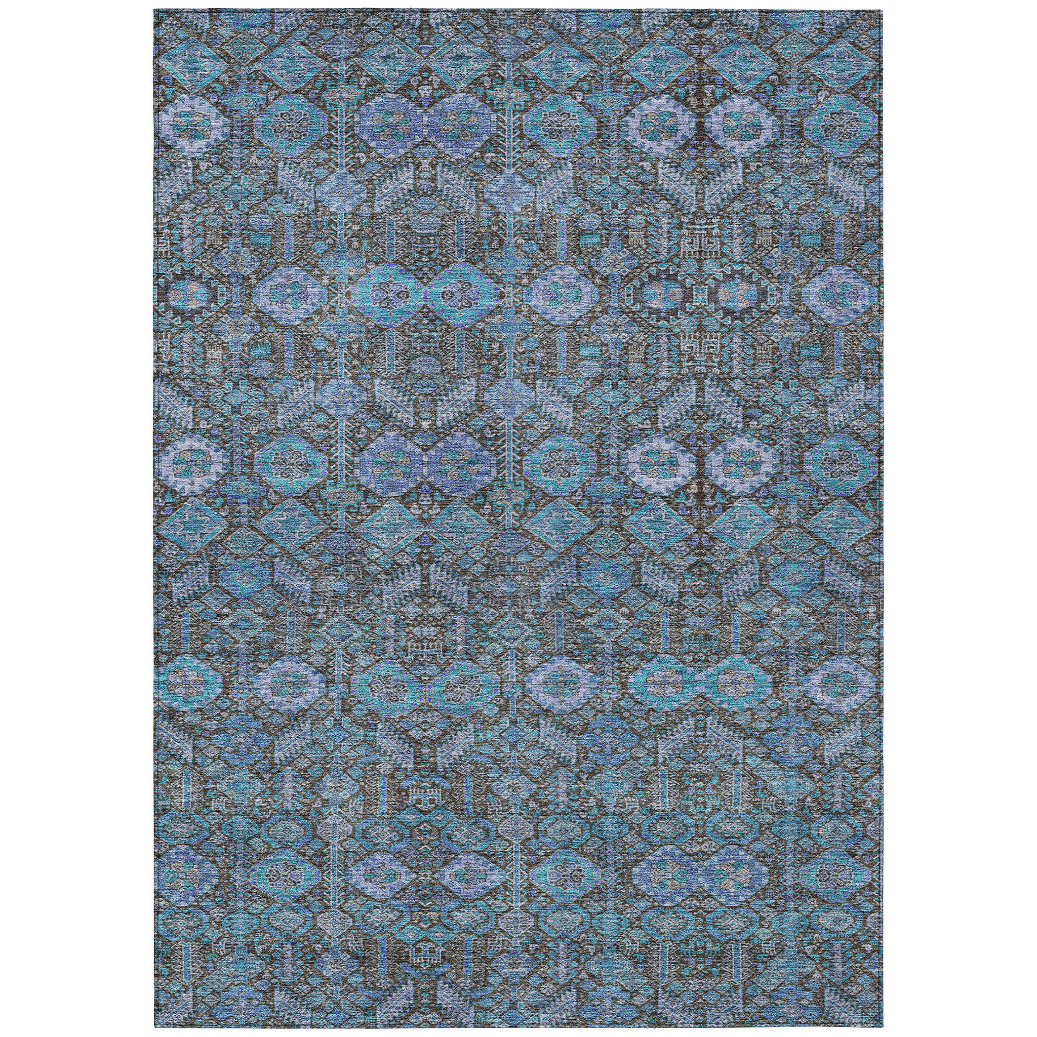 Bungalow Rose 10' X 14' Blue and Coffee Floral Washable Non Skid Indoor ...