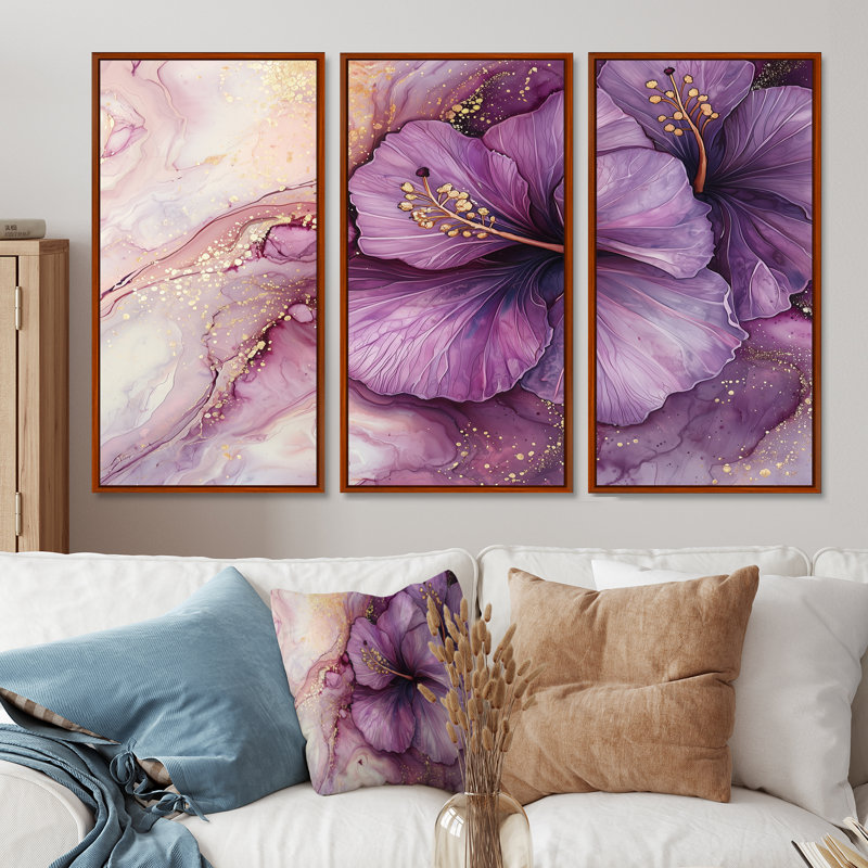 Adarrion - ensemble d'art mural hibiscus, H 28 po x l 36 po, Reproduction avec cadre flottant, Brun