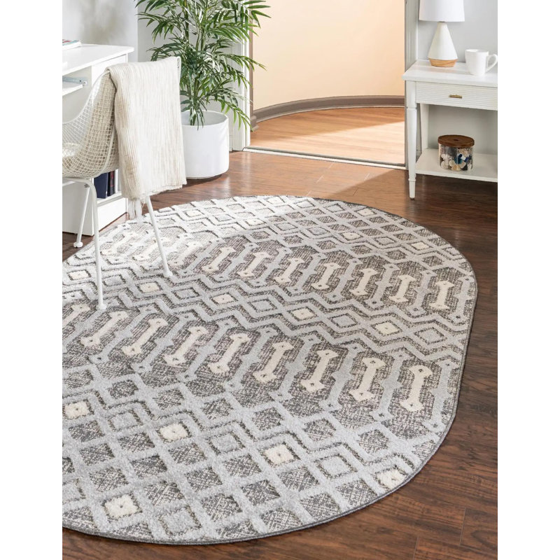 Tapis de couloir contemporain Breyer beige-gris couleur étain-beige32, Ovale 4 pi x 6 pi