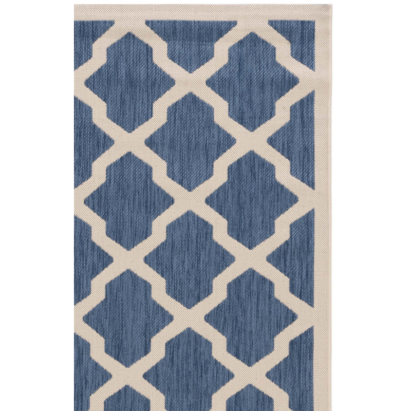 Bordeaux Geometric Blue/Beige Area Indoor/Outdoor Area Rug, Square 7'1