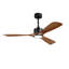 Ventilateur de plafond en bois massif à 3 tiges de 52 pouces avec kit d'éclairage à DEL à intensité variable, 6 vitesses DC, télécommande pour patio, salon, chambre à coucher, bureau, intérieur (noir mat + bois)-129418040-129418041