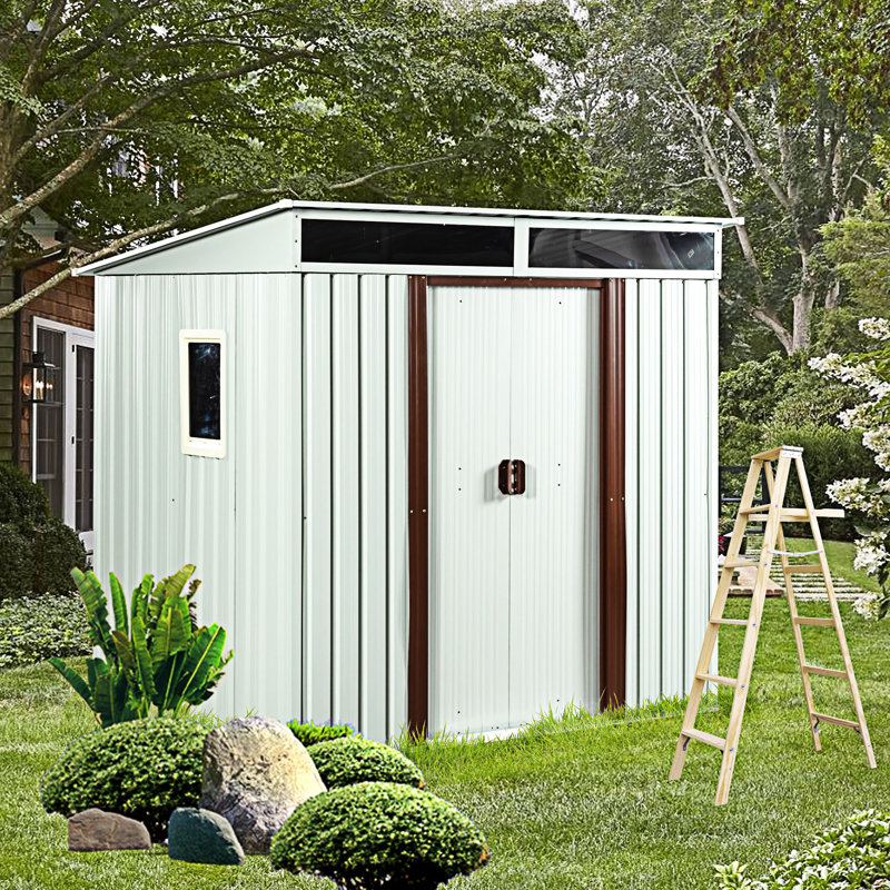 Remise de rangement extérieure 6 pi x 5 pi avec fenêtre et fondation en métal, Blanc