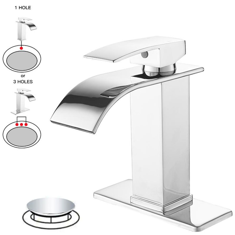 Novo Waterfall Vessel Single Hole,Single Handle Bathroom Sink Faucet with Deck Plate & Drain Assembly, Polished Chrome