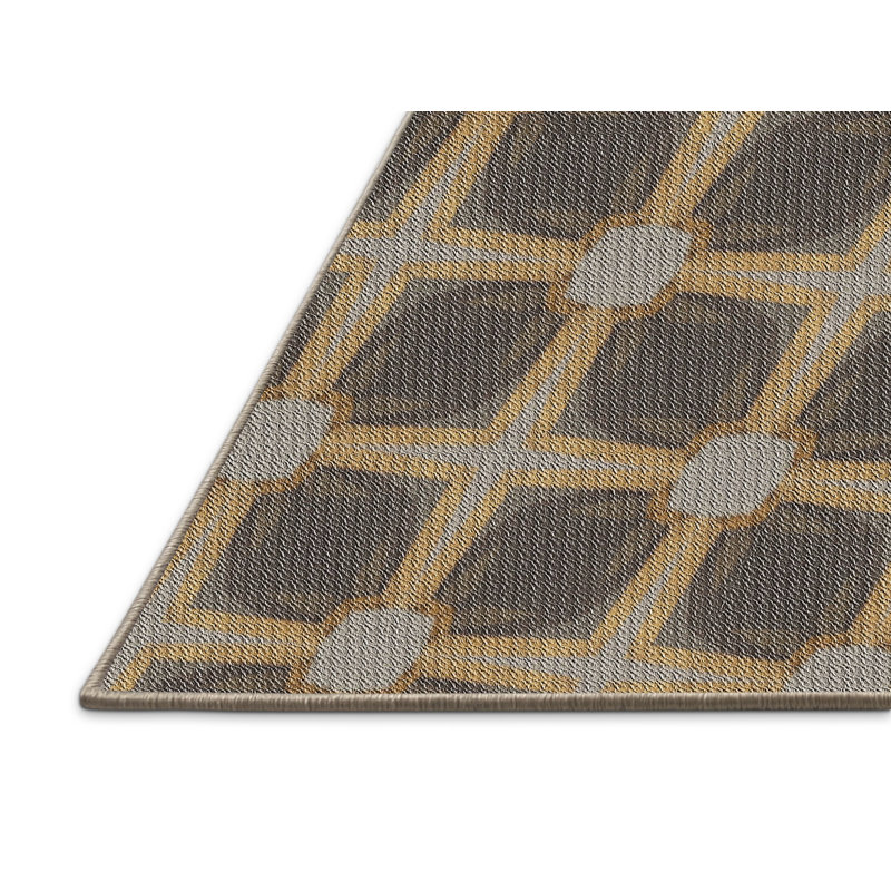 Tapis jaune/brun à motifs, Rectangle 2 pi x 4 pi