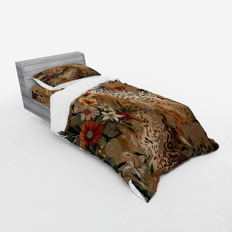 Ensemble de literie à imprimé léopard Ambesonne et abricot et vert chameau, Housse de couette simple + 6 pièces supplémentai