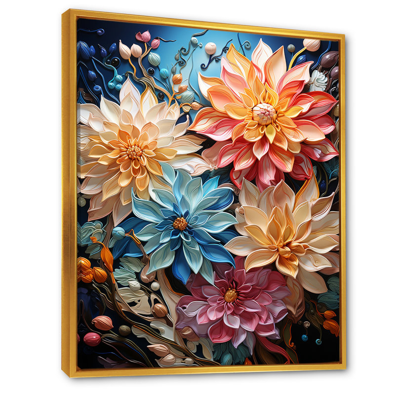 " Japan Flowers Kimono Kaleidoscope I ", Gold Floater Framed, 20" H x 12" W x 1" D