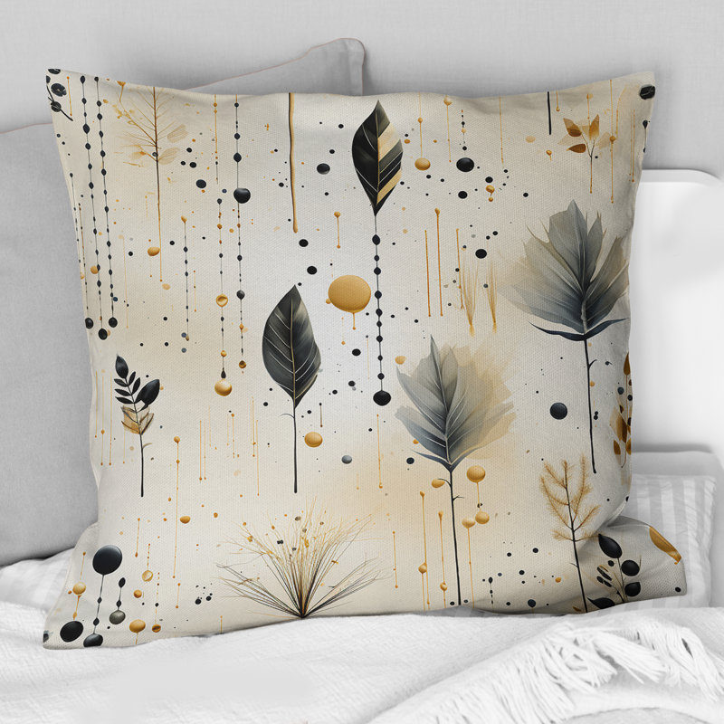 Coussin décoratif à imprimé floral gris et beige Urban Ferns Soft Color I, H 18 po x l 18 po