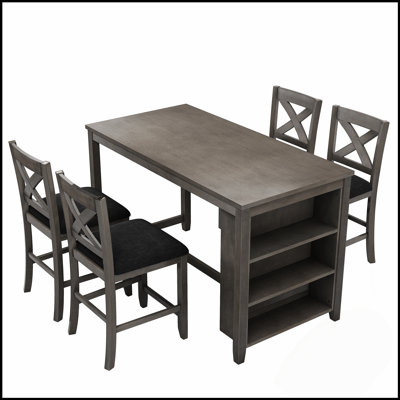 Ensemble de salle à manger rustique 5 pièces à hauteur de comptoir avec table en bois et 4 chaises confortables, idéal pour les espaces de salle à manger confortables et élégants.