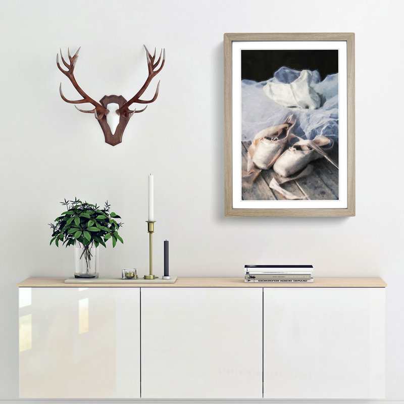 The Dress & Slippers of a Ballerina in Abstract - Picture Frame Graphic Art Print, Oak Framed, 87cm H x 62cm W x 2cm D
