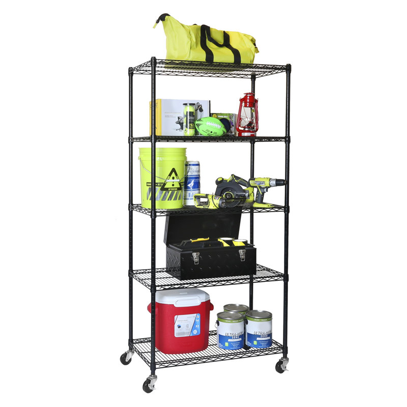 36" Black 5-Tier NSF-Certified Steel Wire Shelving with Wheels