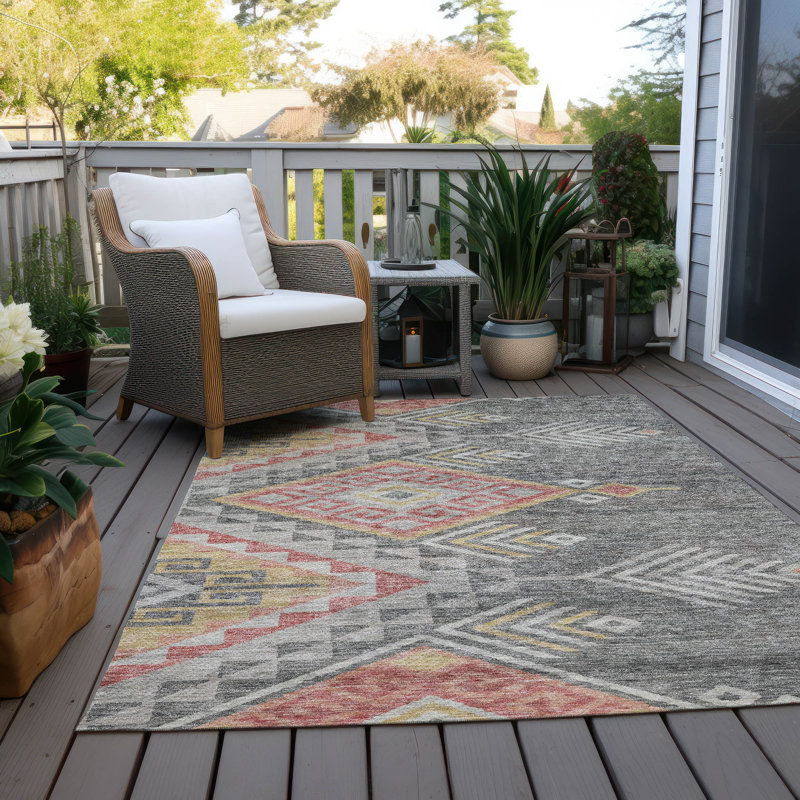 Machine Washable Indoor/Outdoor Chayden ACN1091 Gray Rug, Rectangle 2'6" x 3'10"