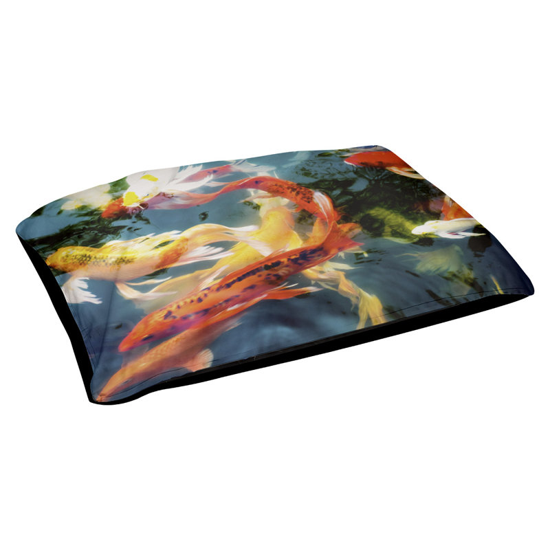 Coussin de designer koi étang Burkey, L 32,5 po x l 42,5 po, Noir