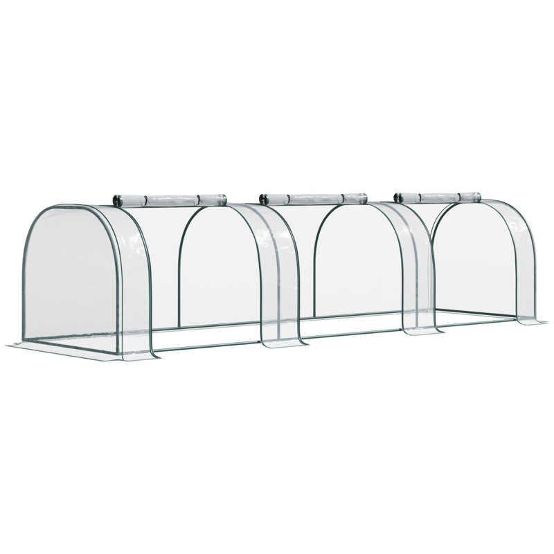 Outsunny 11' X 3' X 2.5' Mini Greenhouse, Portable Tunnel Green House With Roll-Up Zippered Doors, UV Waterproof Cover, Steel Frame, Clear