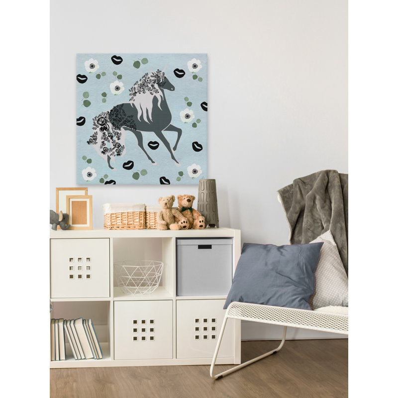 Reproduction de licorne florale noire Leonaldo sur toile tendue, H 24 po x l 24 po
