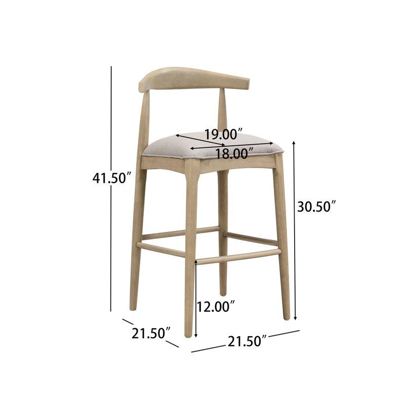 Tabourets rembourrés Eameson, Tabouret de bar (siège d'une hauteur de 30,5 po), Siège en galet / structure en frêne clair