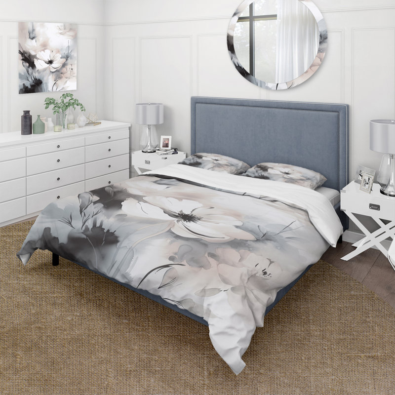 Ensemble de housse de couette en microfibre / polyester Delicate Gray Flowers V