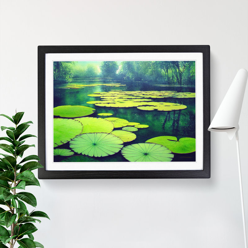 Lily Pond Vol.5 - Single Picture Frame Painting, Black, 46cm H x 64cm W x 2cm D
