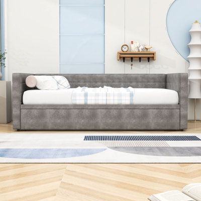 Twin Upholstered Daybed with Trundle and Slats