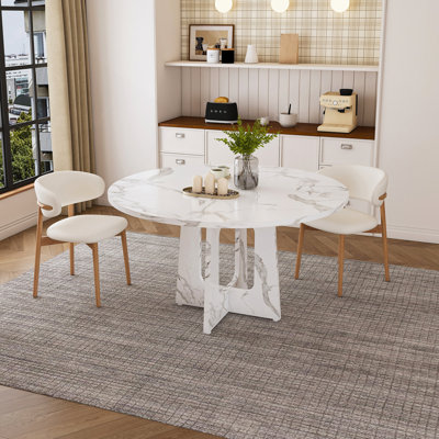 47.24" Round Dining Table For 4 - Farmhouse MDF Table With Marble, 300Lb Capacity, Easy Assembly For Kitchen/Dining Room - Modern Spiced Table