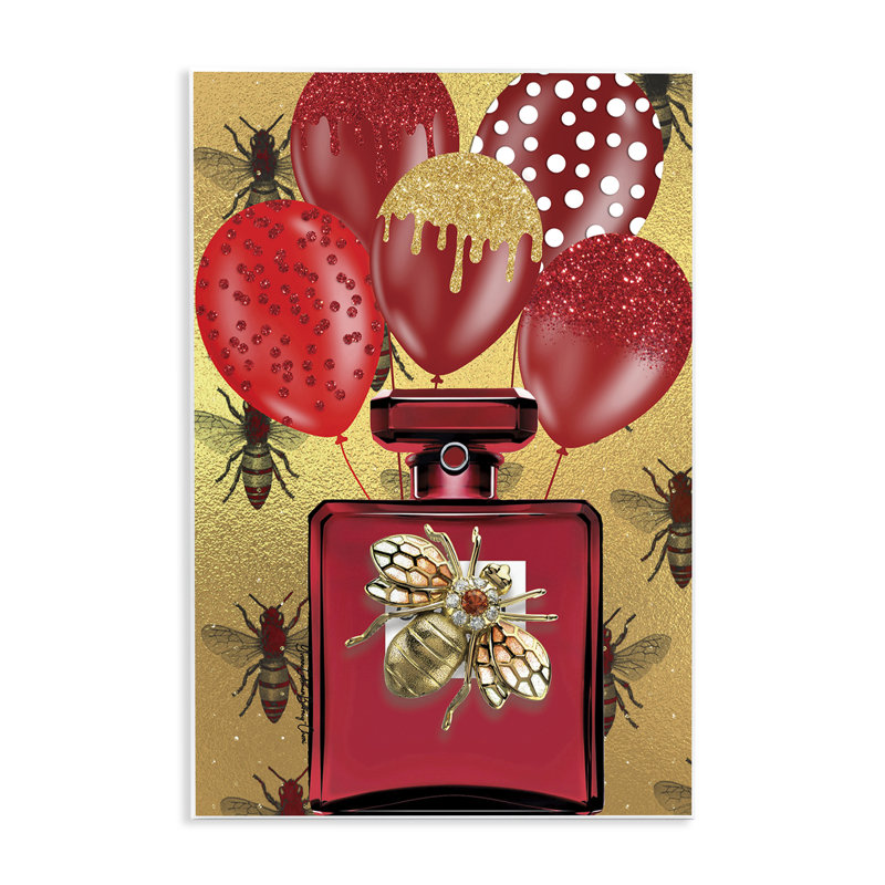 «Glam Red Bee Perfume», art mural sur bois par Yvonne Coleman Burney, H 19 po x l 13 po