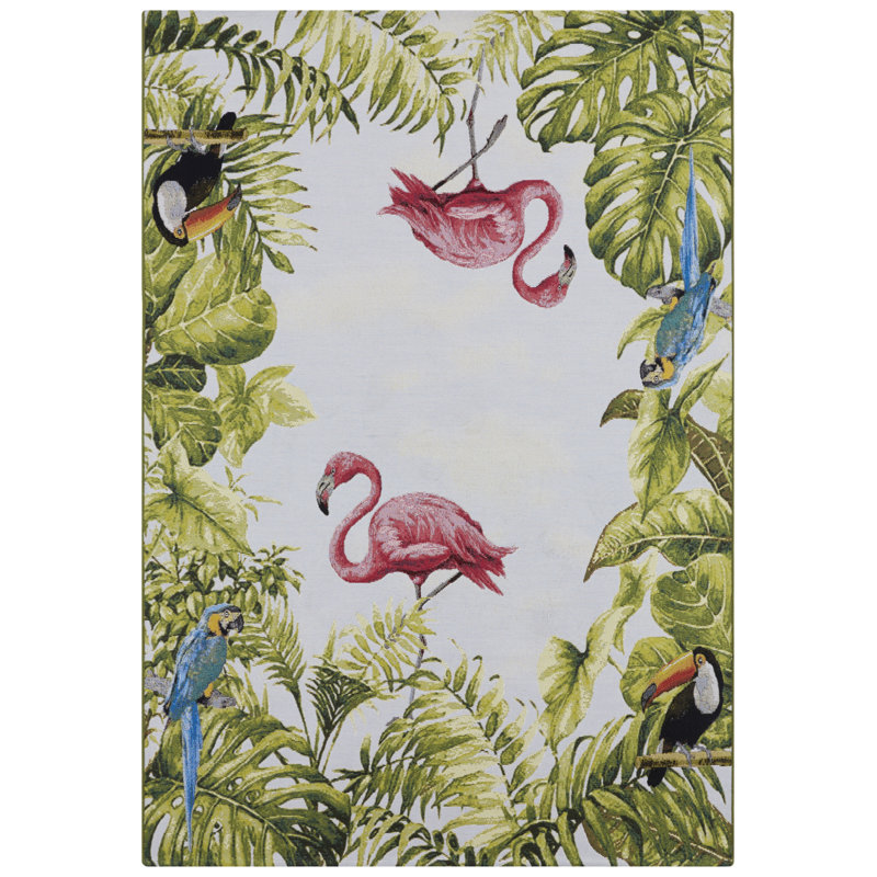 Birds Green/Ivory Indoor/Outdoor Rug, Rectangle 120 x 180cm