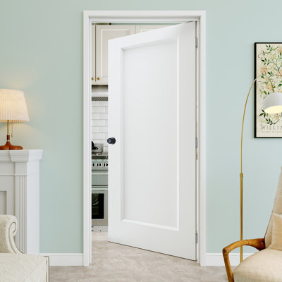 Porte pré-suspendue 32 "x 80" à 1 panneau intérieur creux avec bouton rond et charnières argentées, finition blanche et à peindre, durable et imperméable, combinaison pour la lessive, portes de placard, portes de pièce, droite