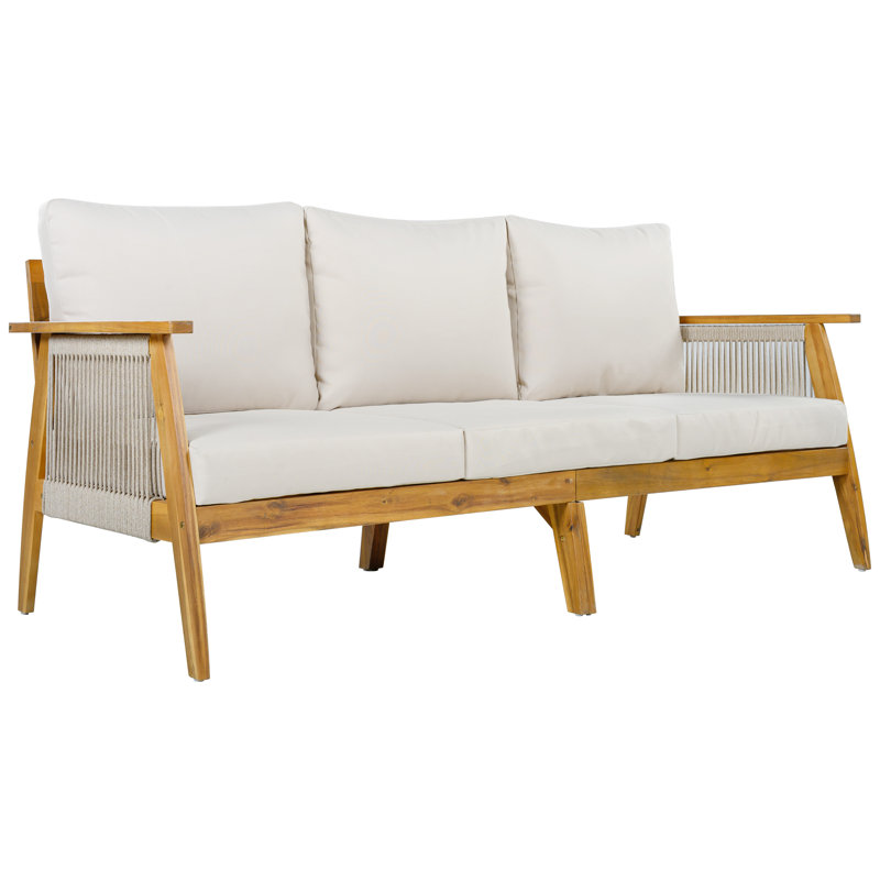 Brendan  Modern Coastal Acacia Wood Rope 3-Seater Patio Sofa with Deep Seating and Water-Repellent Cushions