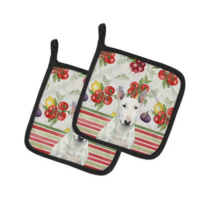 White Miniature Bull Terrier Vegetables Pair of Pot Holders