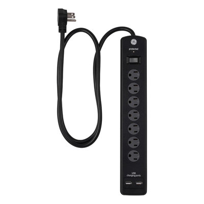 GE 4-ft 7-Outlet Surge Protector, 1440J, Black, 40482-T1
