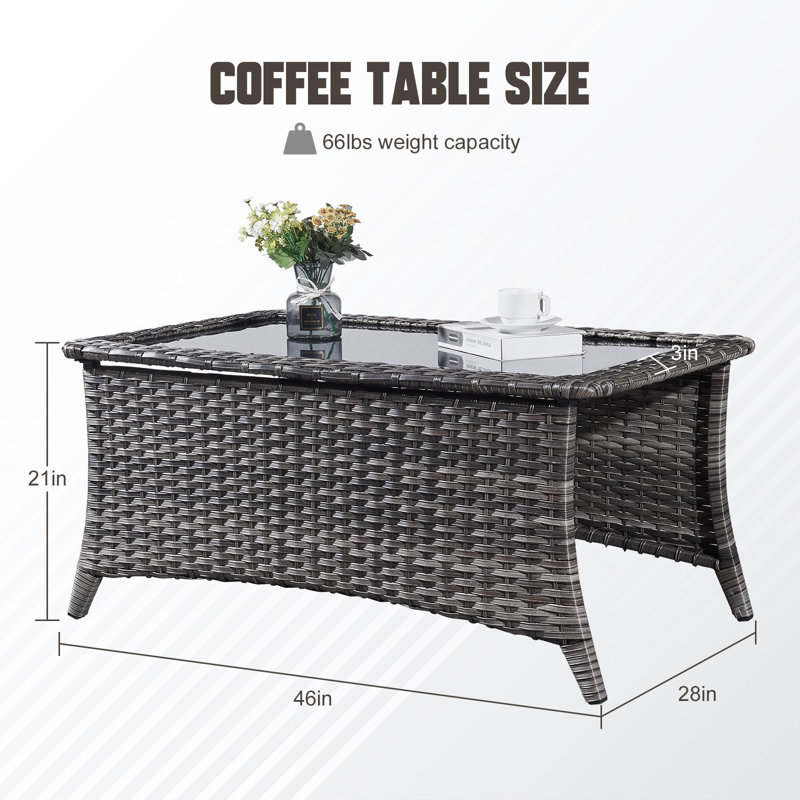 Wendye Elegant Wicker Outdoor Coffee Table With Storage, Gray