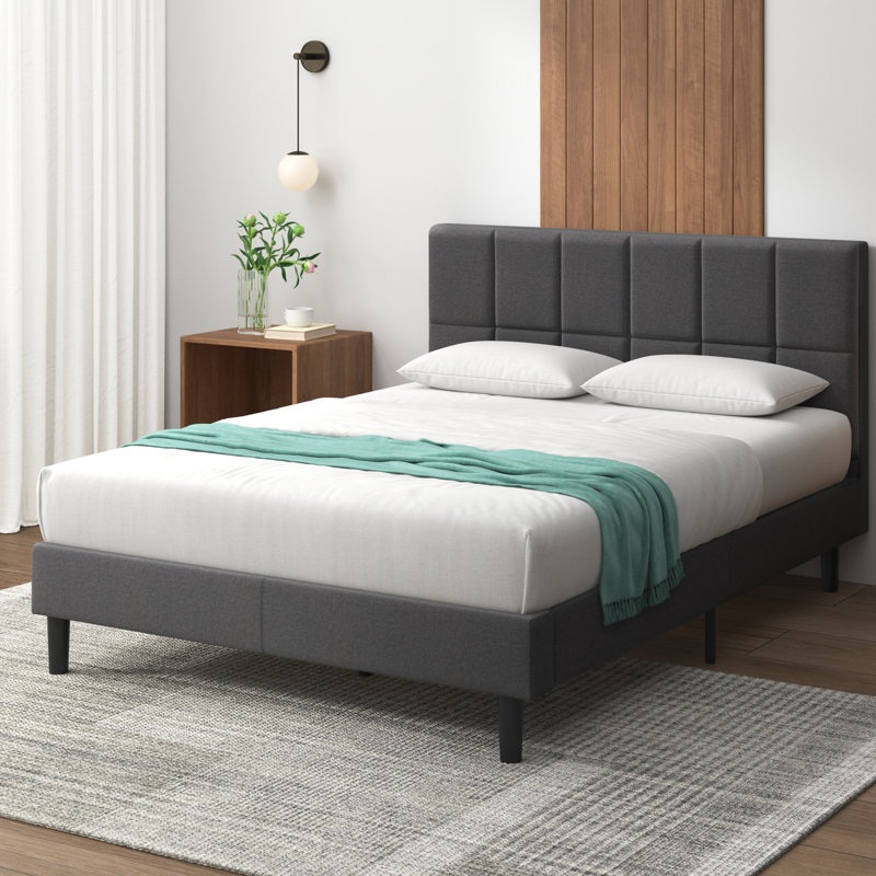 Lit plateforme tapissier Suhavi, Double, Gris foncé