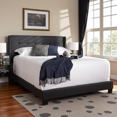 Kashi Charcoal Grey Queen Size Fabric Upholstered Bed, 47.48'' H X 66.74'' W X 83.17'' L