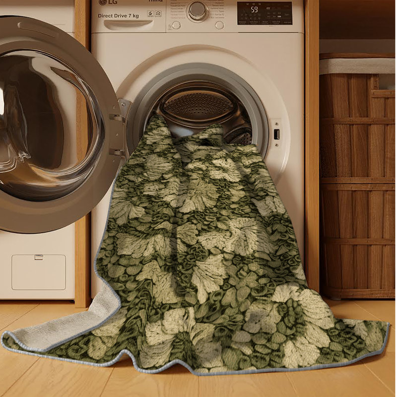 Machine Washable Botanical Brown Area Rug, Round 5'