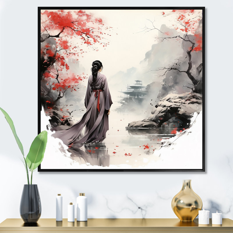 Japon, terre du Samouraï VI - Japon, art mural, H 16 po x l 16 po x P 1 po, Cadre flottant noir