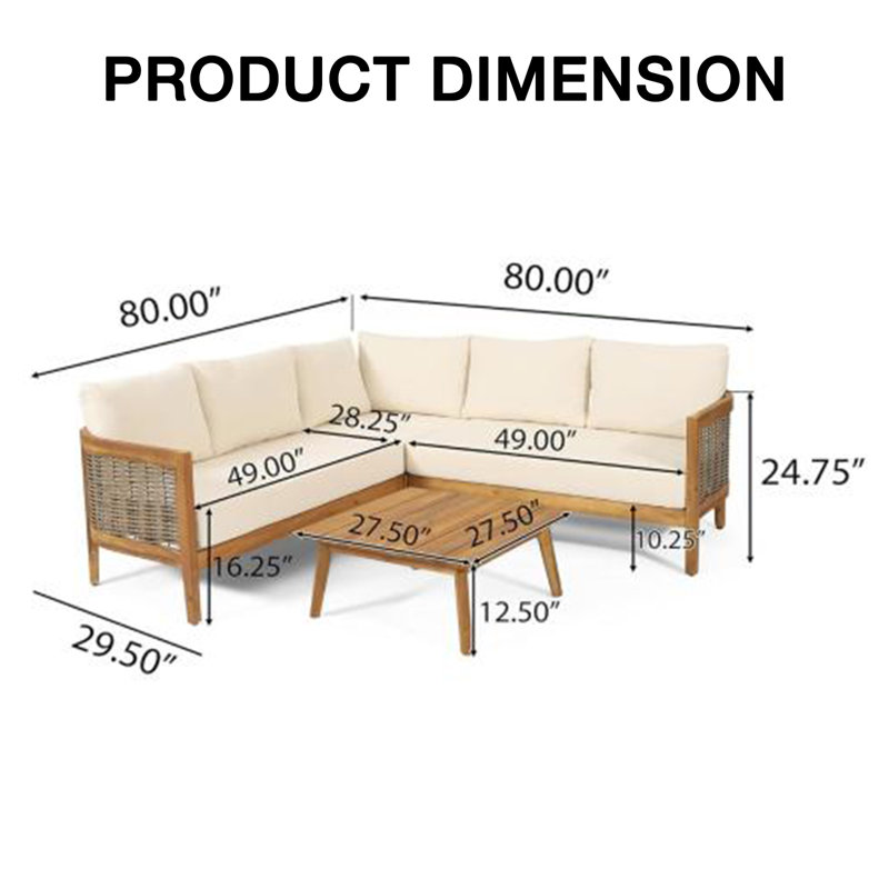 Ensemble de conversation 4 pièces pour patio en bois d'acacia