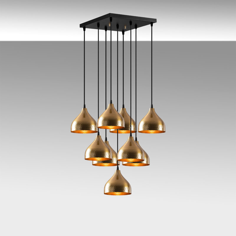 Lustre moderne moderne, hauteur réglable, plaque de base 50 x 50 x 1,2 pouces | Corps en métal, 44,9 po de hauteur, 7,1 po de diamètre | 9 x douilles E27 de 40 W maximum | Design glamour et scandinave pour la maison et le bureau