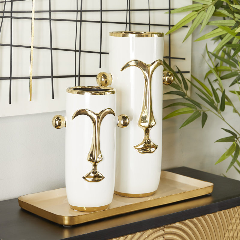 Austen Stoneware Table Vase, White/Gold