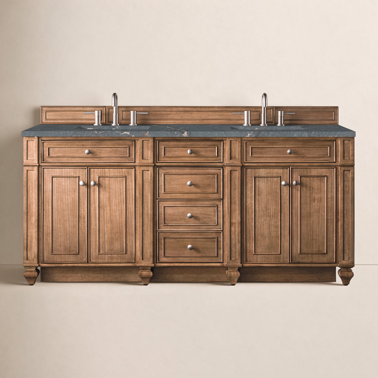 Calisto 72" Double Bathroom Vanity, Saddle Brown, Parisien Bleu, 8" Widespread
