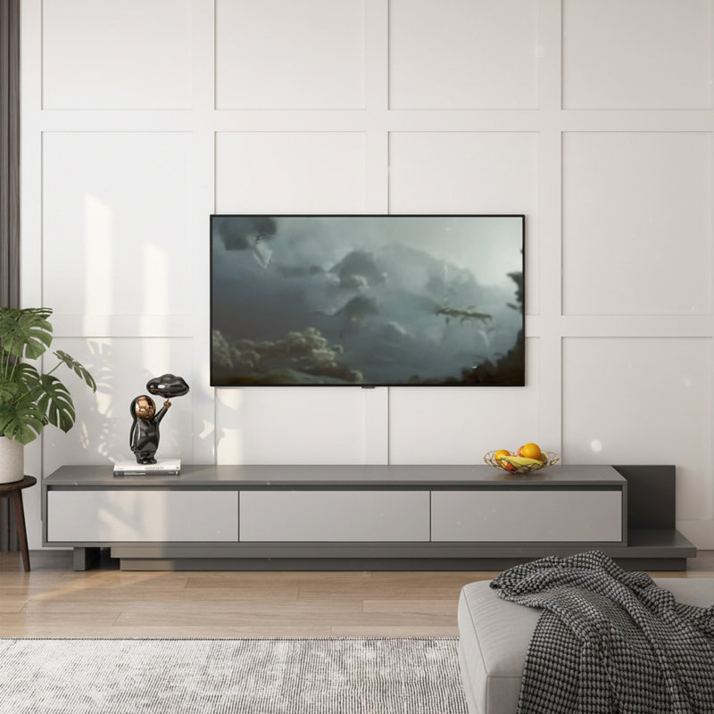 TV Stand with 3 Drawers | Extendable TV Unit 200-330cm | 3 Colour Options: Walnut, Grey, Dark Walnut | for Living Room & Bedroom（Grey）