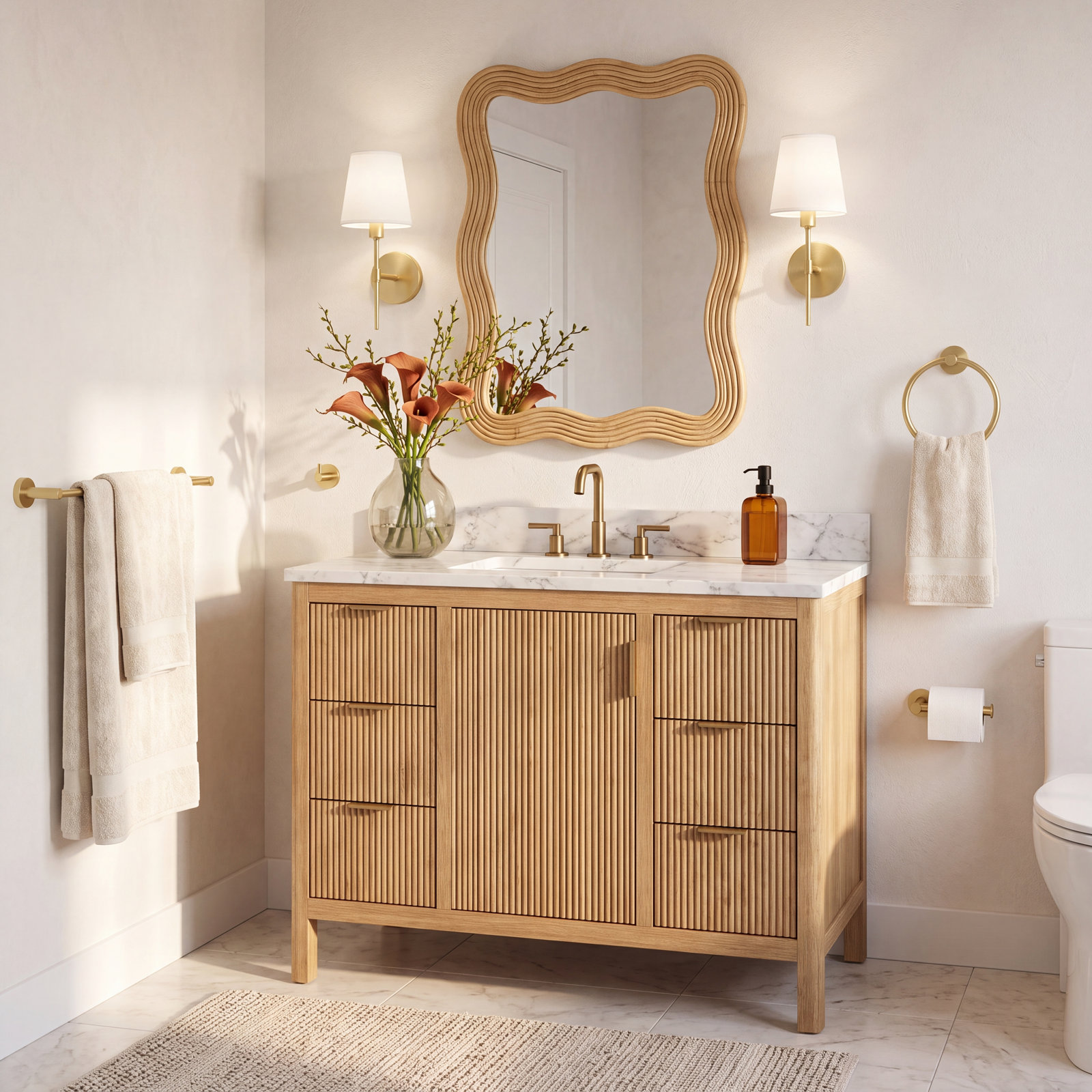 Circular 5-Piece Bathroom Hardware Set, Brushed Gold