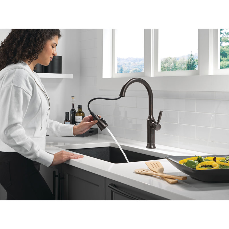 Renaldi Oil Rubbed Bronze Kitchen Faucet with Pull Down Sprayer, Modern Single Hole Kitchen Sink Faucet, Single Handle, Venetian Bronze
