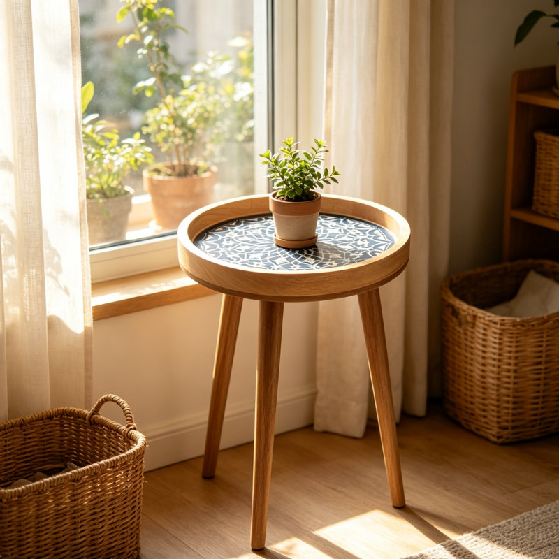 Handmade Round Accent Table with 36 cm Resin for Living Room