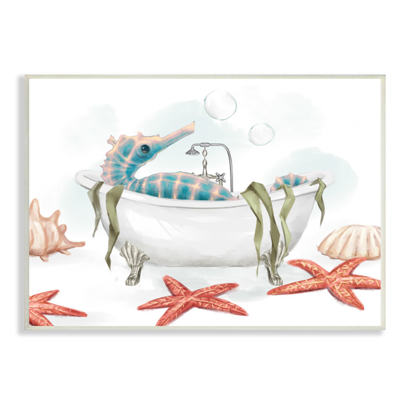 Hippocampe au repos, baignoire nautique, étoile de mer, bulles par Ziwei Li - impression, H 10 po x l 15 po, Wall Plaque