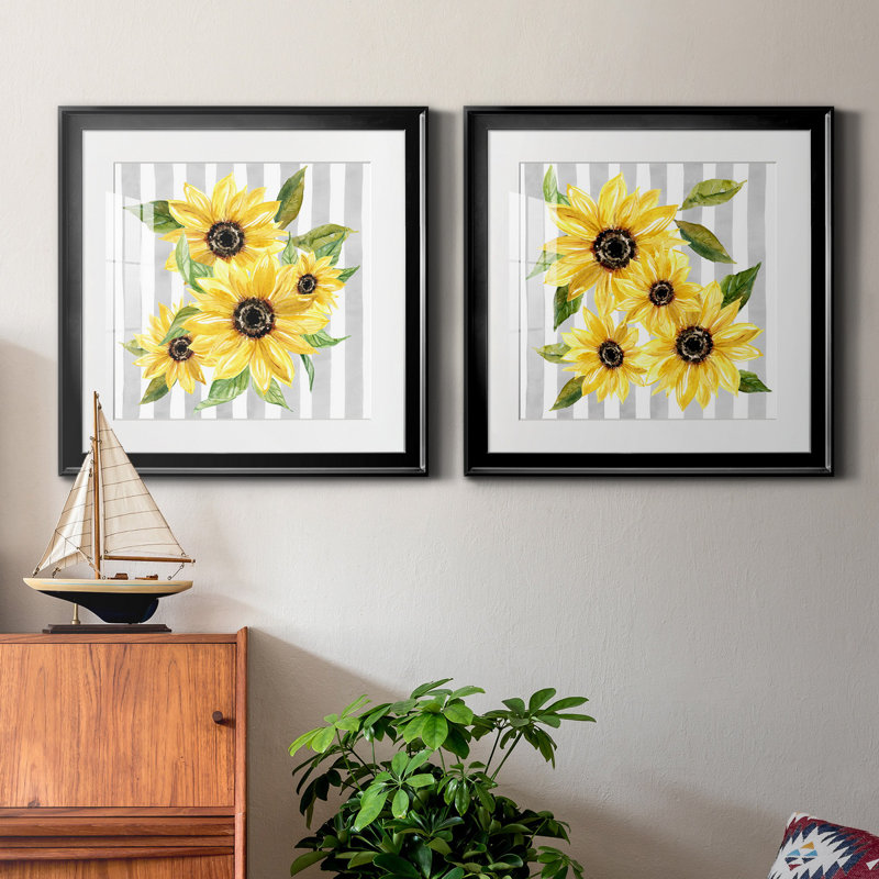 " Sunflower Array I " 2 - Pieces Painting Print, Black , 17.5" H x 35" W x 1.5" D