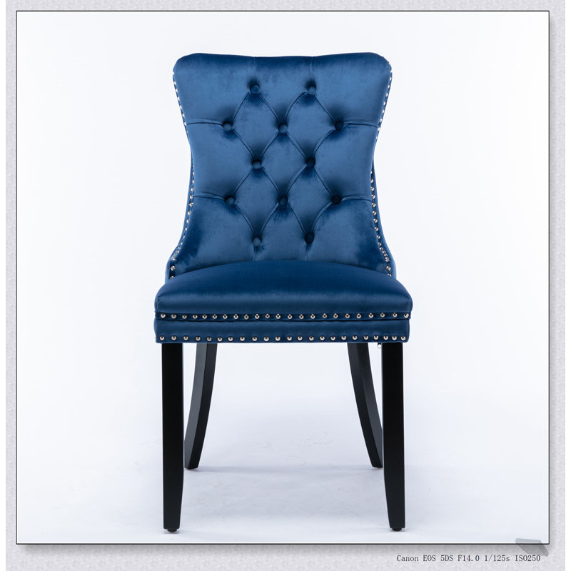 Ensemble de chaises de salle à manger rembourrées en velours de bois massif Nikki, Bleu